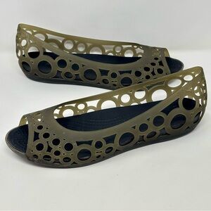 Crocs Adrina Jelly Peep Toe Slip On Ballet Flat Shoes Womens Size 11 Army Green